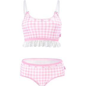 Littleforbig Lacy Trim Women Nightwear Strap Sleepwear Cami Top Shorts Lingerie Loungewear Gingham Lolita Bralette Set