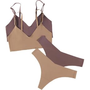 Women's 2 Pack Seamless No Show Bralette and Panty Set Matching Lingerie Set in Kuwait