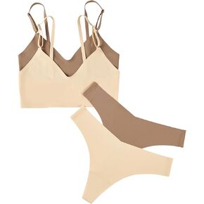 Women's 2 Pack Seamless No Show Bralette and Panty Set Matching Lingerie Set