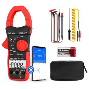 Multimeter Bluetooth Clamp Meter, Kethvoz 1000A AC/DC Ammeter Voltmeter Logger Measure Amp Voltage Ohm Test Continuity, Digital Pinza Multímetro 570T-APP
