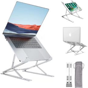 Laptop Stand for Desk，Stable MacBook Pro Stand，Ergonomic Aluminum Computer Riser for 12 13 15 16 17 inch ，Computer Cooling Stand for Mac MacBook Pro Air,HP, Dell, More PC Notebook (Light Silver)