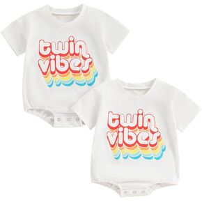 YOKJZJD Newborn Baby Girl Boy Twins Matching Outfits Womb Mates Short Sleeve Bubble Romper Bodysuit Summer Coming Home Outfit
