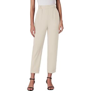 GRAPENT Capri Dress Pants for Women High Waisted Pleated Lightweight Straight Leg Elastic Wasit Crop Trousers Work Pants