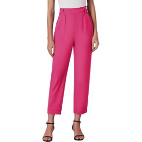 GRAPENT Capri Dress Pants for Women High Waisted Pleated Lightweight Straight Leg Elastic Wasit Crop Trousers Work Pants