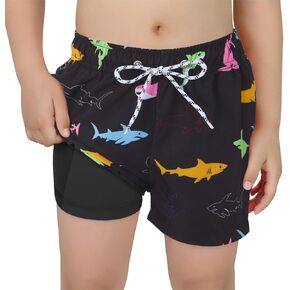 Boys Swim Trunks with Boxer Brief Liner Swim Shorts Boys Compression Liner Youth Anti Swim Trunks