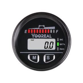 Yooreal 12V to 48V Battery Fuel Gauge Meter,Maintenance Hours,Backlight for Lead Acid/GEL/LiFePO4/EZGO/AGM Battery,Used on Golf Cart Travel Trailer Forklift Scrubber Machine Ebike RV Electric Car