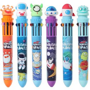 Multicolor Ballpoint Pen 0.7 mm, 10-in-1 Colored Pens Fine Point Retractable Cute Cartoon Animal Ballpoint Pens for Office School Supplies Students Kids Gifts, 6 Pack
