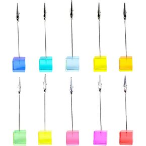 Desktop Picture Holders, 10 pcs Rainbow Colors Polaroid Photo Clip Stand for Paper Name Place Card Postcard Memo Menu Note Memory Photo Christmas Wedding Number Card Display with High Clear Cube Base