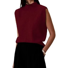 Women's Mock Neck Sleeveless Sweater Vest Elegant Solid Cap Sleeve Knit Pullover Tank Tops Loose Fit Ribbed Knitwear