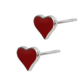 925 Sterling Silver Red Enamel Tiny Heart Earrings Studs Valentine's Day Jewelry for Women