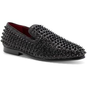 J75 Men's Luxor-3 Spiked Slip-on Loafer | All-Over Metallic Spikes | Ornaments and Glitter | Formal Smoking Slipper