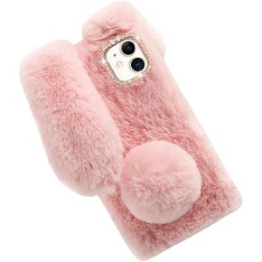 I Phone 11 Case Cellphone Cases Phone Case Compatible with iPhone 11, Furry Phone Cover 6.1 Inches Cute Phone Protector Plush Bunny Phone Shell Rabbit Phone Case for Woman Girls Phone Cases