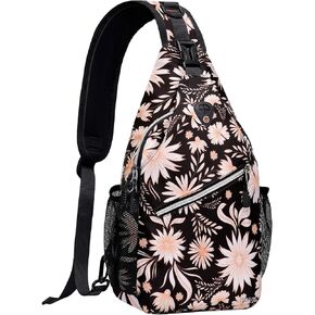 MOSISO Crossbody Sling Backpack, Travel Hiking Daypack Floral Chest Sling Bag Daypack, Helianthus Tuberosus