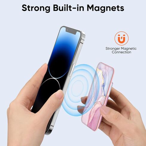 محفظة Fintie MagSafe، حامل بطاقات RFID متوافق مع Apple، محفظة مغناطيسية لسلسلة iPhone 15/14/13/12، تناسب 3 بطاقات، حامل بطاقات ائتمان رفيع للنساء والرجال، وردي رخامي in Saudi Arabia
