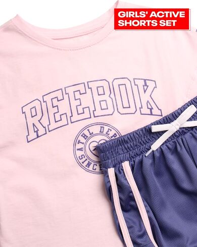 Reebok Girls' Active Shorts Set - 2 Piece Short Sleeve T-Shirt and Mesh Dolphin Gym Shorts - Athleisure Set for Girls (7-12) in Saudi Arabia