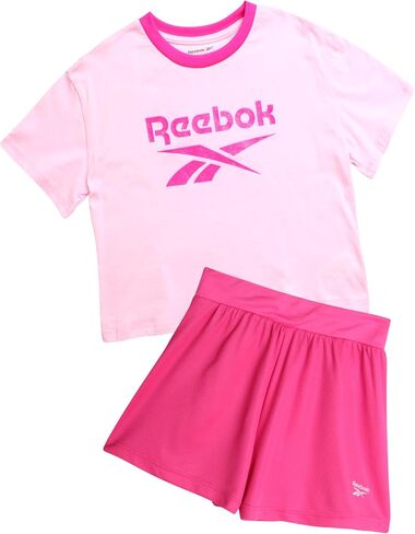 Reebok Girls' Active Shorts Set - 2 Piece Short Sleeve T-Shirt and Mesh Dolphin Gym Shorts - Athleisure Set for Girls (7-12) in Saudi Arabia
