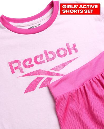 Reebok Girls' Active Shorts Set - 2 Piece Short Sleeve T-Shirt and Mesh Dolphin Gym Shorts - Athleisure Set for Girls (7-12) in Saudi Arabia