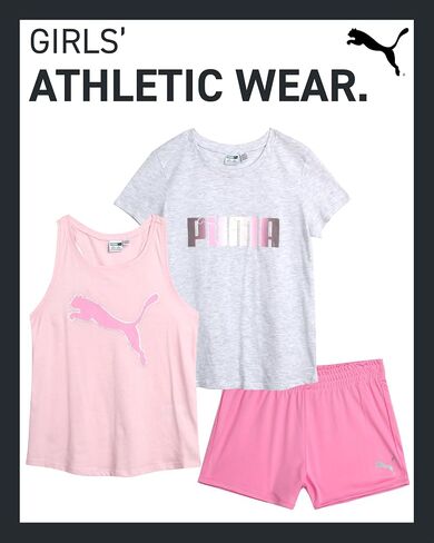 PUMA Girls Active Shorts Set - 3 Piece Performance T-Shirt, Tank Top, Gym Shorts - Summer Athletic Outfit for Girls (7-14) in Saudi Arabia