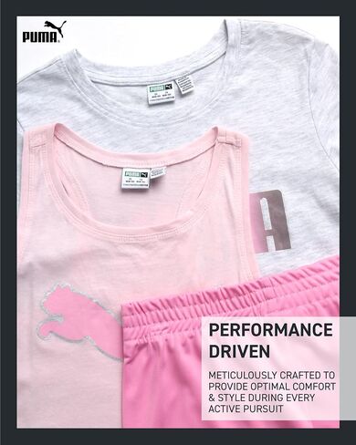 PUMA Girls Active Shorts Set - 3 Piece Performance T-Shirt, Tank Top, Gym Shorts - Summer Athletic Outfit for Girls (7-14) in Saudi Arabia