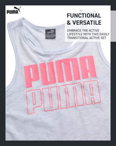 PUMA Girls Active Shorts Set - 3 Piece Performance T-Shirt, Tank Top, Gym Shorts - Summer Athletic Outfit for Girls (7-14) in Saudi Arabia