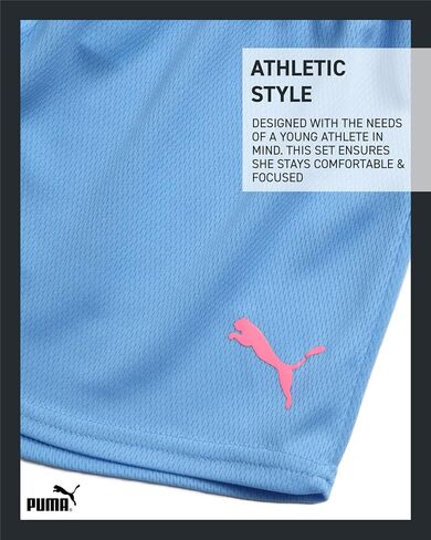 PUMA Girls Active Shorts Set - 3 Piece Performance T-Shirt, Tank Top, Gym Shorts - Summer Athletic Outfit for Girls (7-14) in Saudi Arabia