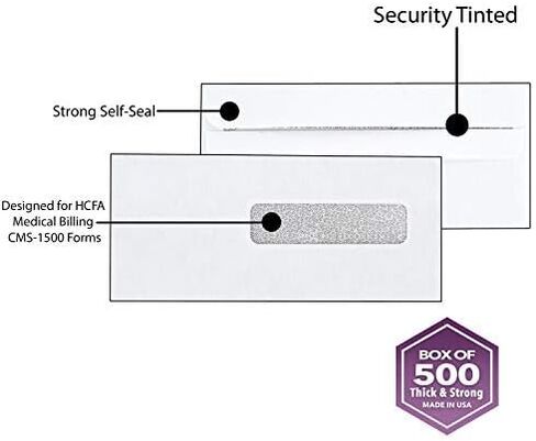 500 مغلف نماذج مطالبة CMS، لمطالبة تأمين الفواتير الطبية HCFA-1508، نماذج CMS-1500، أمان داخلي ملون، إغلاق ذاتي الغلق ~ ظرف النافذة اليمنى ~ 9 1/2 بوصة × 4 1/8 حزمة من 500 in Kuwait