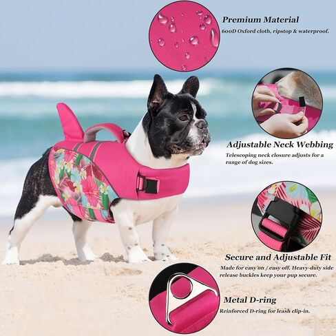 Dog Life Jacket High Buoyancy, Reflective Adjustable Dog Life Vest for Swimming Boating with Rescue Handle, Ripstop Puppy Swim Safety Vest Pet Life Preserver Lifesaver for Small Medium Large Dog (S) in Saudi Arabia