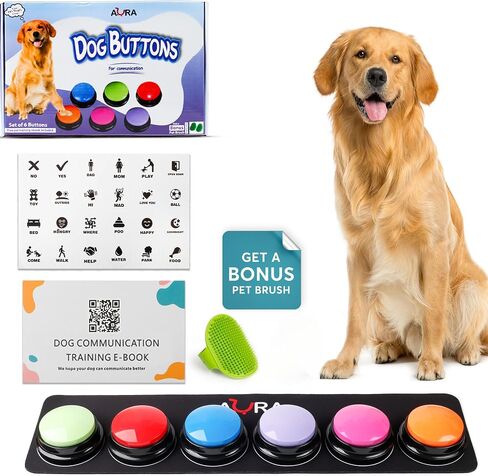 Dog Buttons for Communication with Non-Slip Mat, HD Sound 30s Recordable Dog Talking Button Set with Training Guide eBook and Stickers, Pet Talking Buttons for Dog Speaking (6pc) in Saudi Arabia