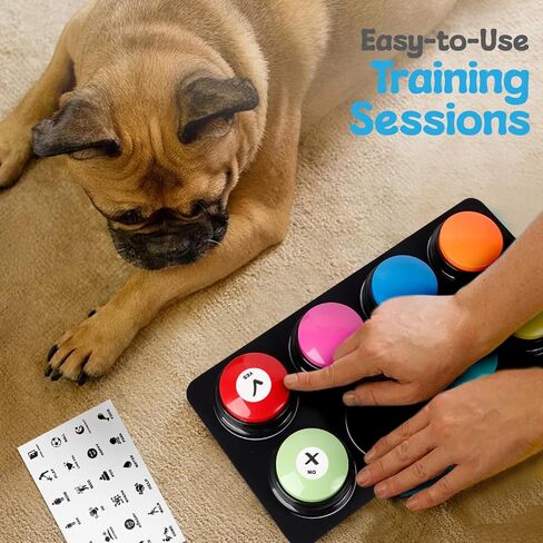Dog Buttons for Communication with Non-Slip Mat, HD Sound 30s Recordable Dog Talking Button Set with Training Guide eBook and Stickers, Pet Talking Buttons for Dog Speaking (6pc) in Saudi Arabia