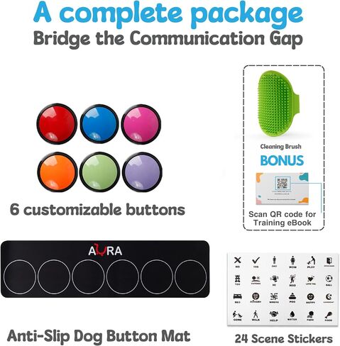Dog Buttons for Communication with Non-Slip Mat, HD Sound 30s Recordable Dog Talking Button Set with Training Guide eBook and Stickers, Pet Talking Buttons for Dog Speaking (6pc) in Saudi Arabia