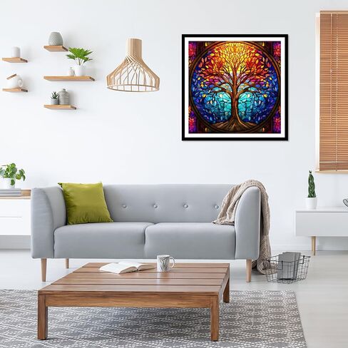 مجموعات الرسم الفني الماسي، مجموعات طلاء الأشجار حسب الأرقام للبالغين المبتدئين، صورة طلاء DIY مع نقاط ماسية كاملة الحفر لديكور جدار المنزل 12 × 12 بوصة in Saudi Arabia