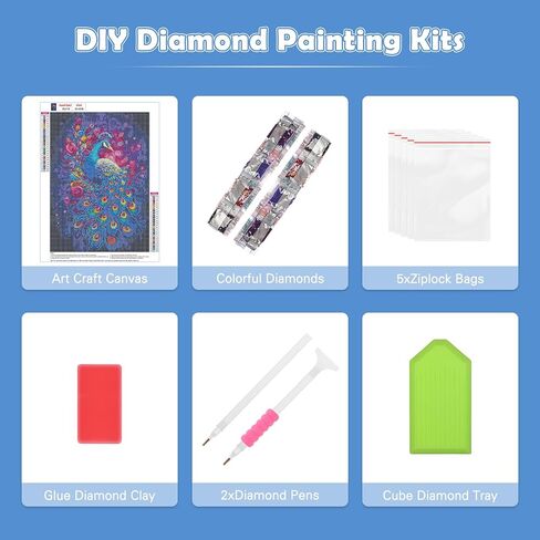 مجموعات الطلاء الماس الطاووس للبالغين، الطلاء DIY بالأرقام للبالغين المبتدئين، DIY الحفر الكامل الماس النقاط لوحات الحيوانات صورة الفنون الحرفية للمنزل جدار الفن ديكور 12x16 بوصة in Kuwait