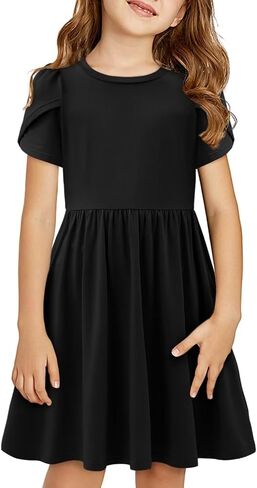 Yoklass Girls Summer Stretchy Dress A line Twirly Skater Dresses with Pockets 5-14 Years in Saudi Arabia