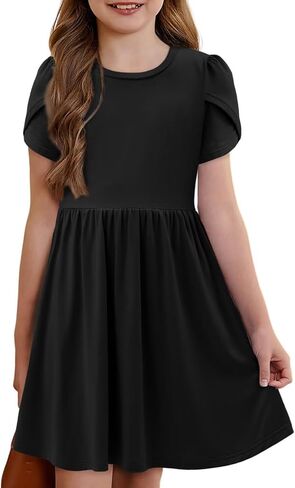 Yoklass Girls Summer Stretchy Dress A line Twirly Skater Dresses with Pockets 5-14 Years in Saudi Arabia