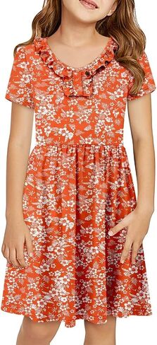 Yoklass Girls Summer Stretchy Dress A line Twirly Skater Dresses with Pockets 5-14 Years in Saudi Arabia