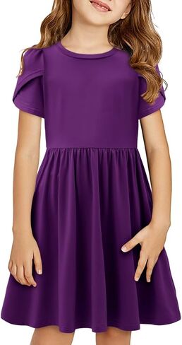 Yoklass Girls Summer Stretchy Dress A line Twirly Skater Dresses with Pockets 5-14 Years in Saudi Arabia