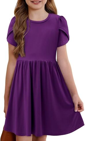 Yoklass Girls Summer Stretchy Dress A line Twirly Skater Dresses with Pockets 5-14 Years in Saudi Arabia