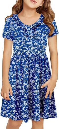 Yoklass Girls Summer Stretchy Dress A line Twirly Skater Dresses with Pockets 5-14 Years in Saudi Arabia