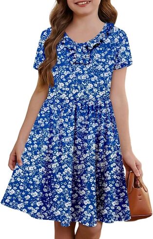 Yoklass Girls Summer Stretchy Dress A line Twirly Skater Dresses with Pockets 5-14 Years in Saudi Arabia