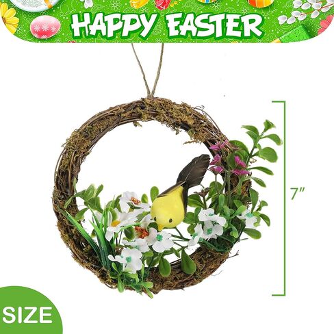 Athoinsu 7 '' إكليل طيور عيد الفصح الاصطناعي للباب الأمامي جدار ريفي عيد الميلاد مهرجان ديكورات المنزل لوازم الحفلات in Kuwait