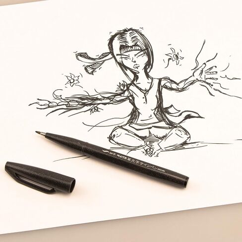 Pentel Arts Sign Pen Touch, Fude Brush Tip, Black Ink - 1 Pack (SES15NBPA) in Saudi Arabia