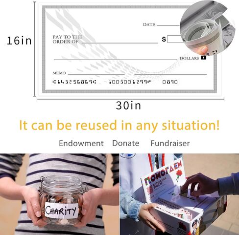 Reusable Big Checks 30" x 16" - Giant Blank Check Oversized Checks, Sustainable Big Check Large Check for Presentation Dry Erase Check, Large Checks for Endowment Raffle Reward Winners Check Cardboard in Saudi Arabia