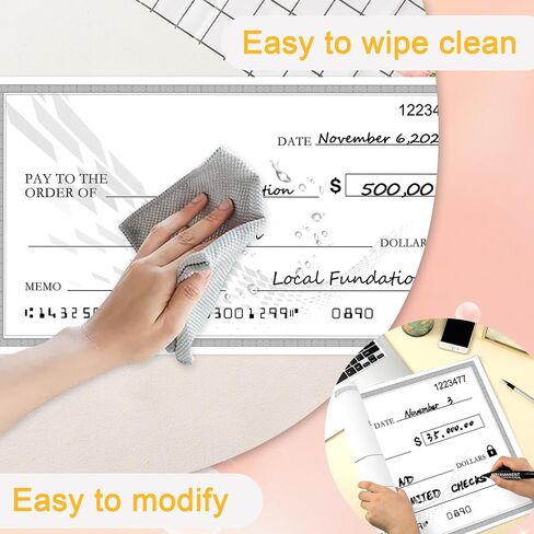 Reusable Big Checks 30" x 16" - Giant Blank Check Oversized Checks, Sustainable Big Check Large Check for Presentation Dry Erase Check, Large Checks for Endowment Raffle Reward Winners Check Cardboard in Saudi Arabia