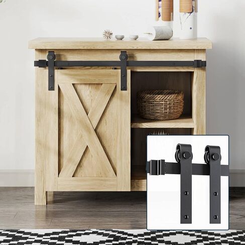 EaseLife 2.5 FT Cabinet Mini Sliding Barn Door Hardware Track Kit,Easy Install,Slide Smoothly Quietly,Apply for Storage Window TV Stand and Other Shielding (No Cabinet) in Kuwait