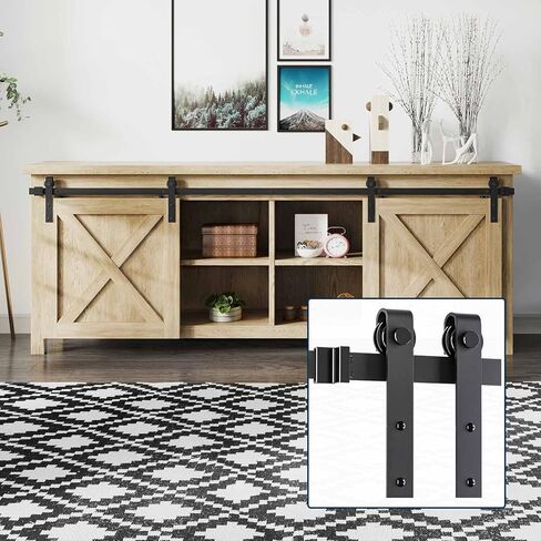 EaseLife 2.5 FT Cabinet Mini Sliding Barn Door Hardware Track Kit,Easy Install,Slide Smoothly Quietly,Apply for Storage Window TV Stand and Other Shielding (No Cabinet) in Saudi Arabia