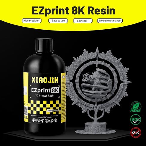 راتنج صلب 8K بدقة عالية وتفاصيل حادة، راتنج طابعة ثلاثية الأبعاد مع امتصاص منخفض للماء ورائحة منخفضة، سهل الطباعة والتنظيف، مناسب للمبتدئين، رمادي 1000 جرام in Saudi Arabia