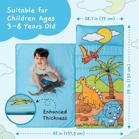 سجادة قيلولة للأطفال الصغار الأولاد - سجادات قيلولة ديناصور لمرحلة ما قبل المدرسة - سجادة قيلولة للأطفال الصغار مع وسادة - سجادة قيلولة للأولاد للرعاية النهارية - سجادات نوم للأطفال مع بطانية - حقيبة نوم ديناصور للأطفال من سن 3 إلى 8 سنوات in Kuwait