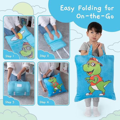 سجادة قيلولة للأطفال الصغار الأولاد - سجادات قيلولة ديناصور لمرحلة ما قبل المدرسة - سجادة قيلولة للأطفال الصغار مع وسادة - سجادة قيلولة للأولاد للرعاية النهارية - سجادات نوم للأطفال مع بطانية - حقيبة نوم ديناصور للأطفال من سن 3 إلى 8 سنوات in Kuwait