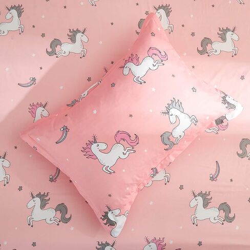 طقم سرير UOZZI BEDDING يونيكورن 4 قطع للأطفال الصغار مع نجوم قوس قزح ملونة وردية لطيفة للفتيات الصغيرات طقم ملاءات سرير وأغطية وسائد in Saudi Arabia