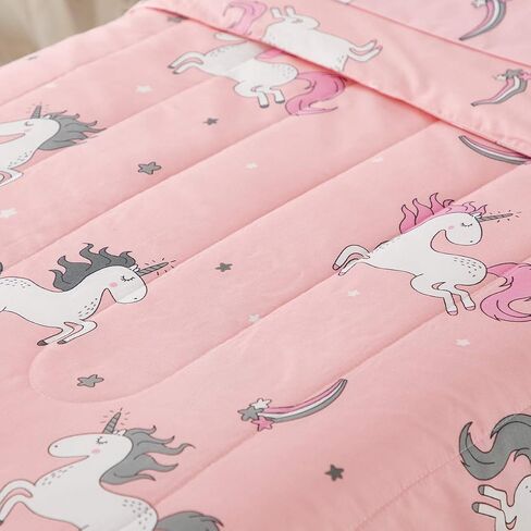 طقم سرير UOZZI BEDDING يونيكورن 4 قطع للأطفال الصغار مع نجوم قوس قزح ملونة وردية لطيفة للفتيات الصغيرات طقم ملاءات سرير وأغطية وسائد in Saudi Arabia